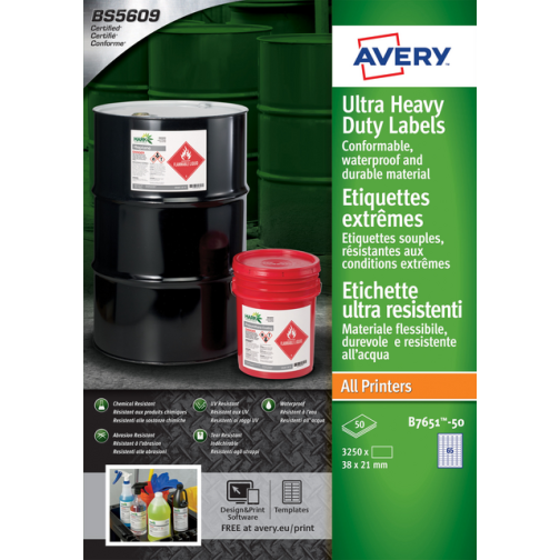Etiket Avery B7651-50 38x21mm polyethyleen wit 3250stuks