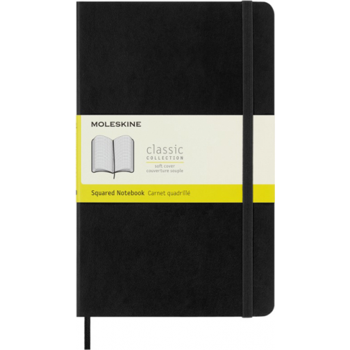 Notitieboek Moleskine large 130x210mm ruit 5x5mm soft cover zwart
