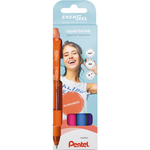 Pentel Roller Energel-X BL107, etui met 4 stuks, assorti