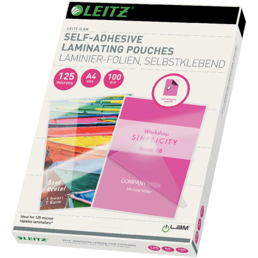 Leitz iLAM lamineerhoes ft A4, 250 micron (2 x 125 micron), zelfklevend, pak van 100 stuks