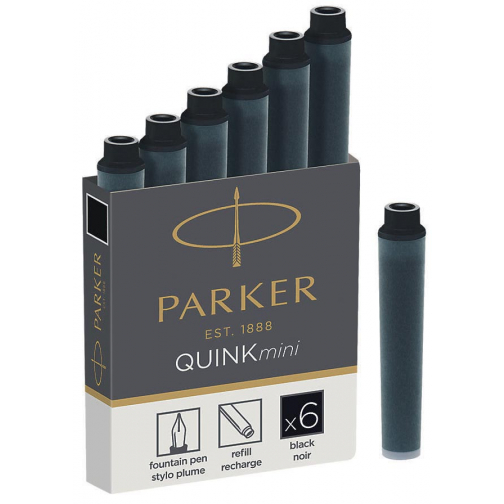 Parker Quink Mini inktpatronen zwart, doos met 6 stuks