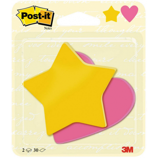 Post-it Notes, 2 x 30 vel, ft 70 x 72 mm, ster ultra geel, hart power roze