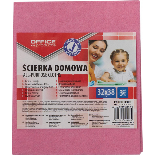 OFFICE products huishouddoekjes, universeel, ft 32 x 38 cm, geassorteerde kleuren, pak van 3 stuks