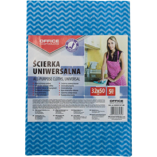 OFFICE products huishouddoekjes, 32 x 50 cm, geassorteerde kleuren, pak van 5 stuks