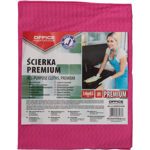 OFFICE products huishouddoekjes, premium, ft 34 x 45 cm, geassorteerde kleuren, pak van 3 stuks