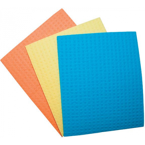 OFFICE products sponsdoekjes, ft 16 x 18 cm, geassorteerde kleuren, pak van 3 stuks