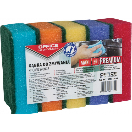 OFFICE products schuurspons, ft 6,2 x 9,6 cm, pak van 5 stuks in geassorteerde kleuren