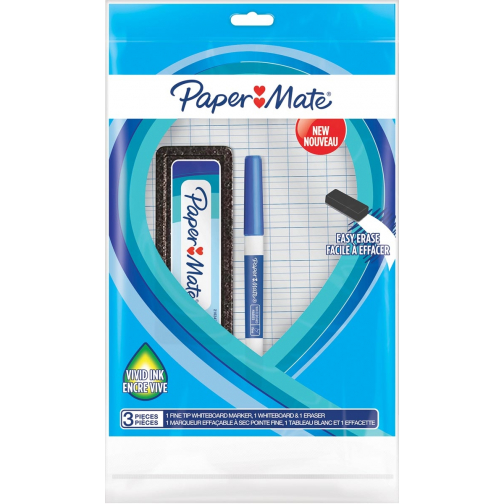Paper Mate whiteboardmarker met fijne punt, set van 3 stuks, blauw