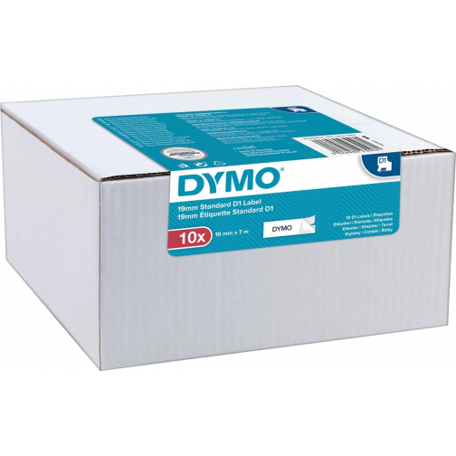 Dymo D1 tape 19 mm, zwart op wit, pak van 10 stuks