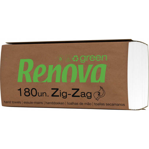 Renovagreen papieren handdoeken, Z-vouw, 2-laags, 180 vellen, pak van 20 stuks