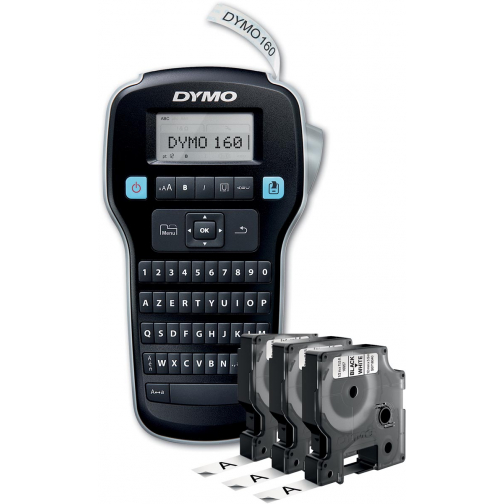 Dymo LabelManager 160 Value Pack: 3 x D1 tape, zwart op wit, 12 mm + 1 x LabelManager 160P, azerty