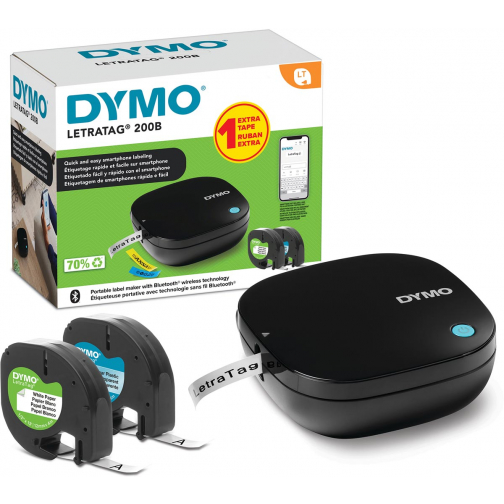 Display Dymo: 10 x LetraTag 200B promopack + 10 x LetraTag 100H + 40 x tape (20 x papier en 20 x plastic)