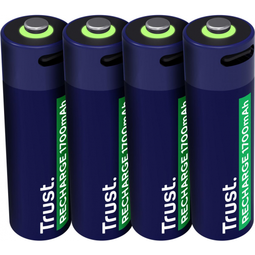 Trust USB-C herlaadbare batterijen AA, blister van 4 stuks