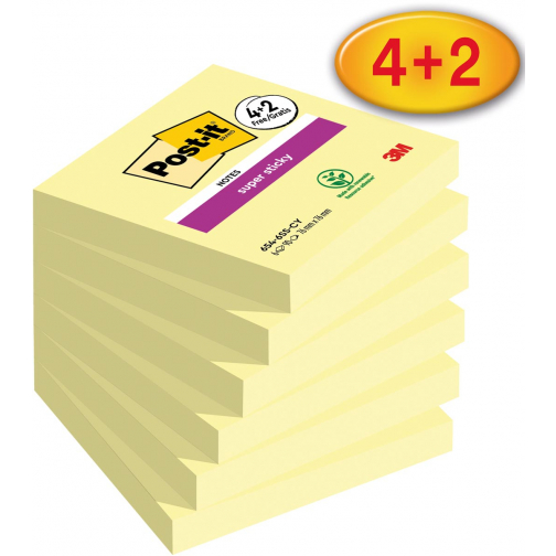 Post-it Super Sticky notes Canary Yellow, 90 vel, ft 76 x 76 mm, 4 + 2 GRATIS