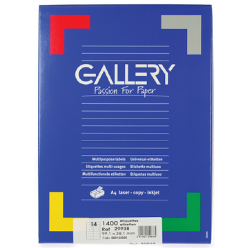 Gallery witte etiketten ft 99,1 x 38,1 mm (b x h), ronde hoeken, doos van 1.400 etiketten