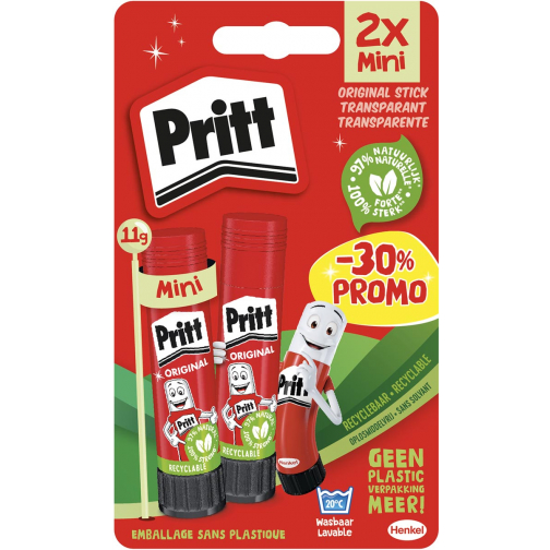 Pritt plakstift, 11 g, blister van 2 stuks, 2de aan halve prijs
