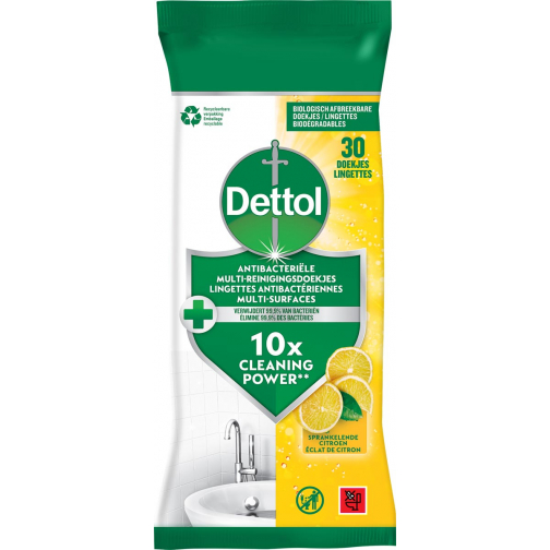 Dettol reiningsdoekjes antibacterieel, citroen, pak van 30 stuks