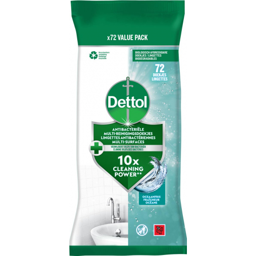 Dettol reiningsdoekjes antibacterieel, oceaanfris, pak van 72 stuks