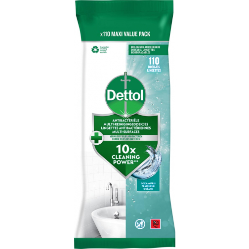Dettol reiningsdoekjes antibacterieel, oceaanfris, pak van 110 stuks