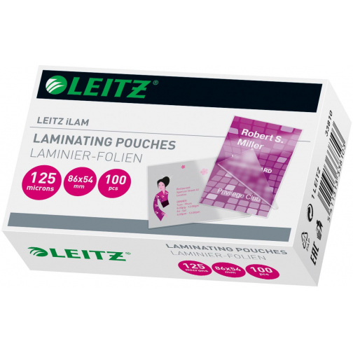 Leitz Eva lamineerhoes ft 54 x 86 mm, 250 micron (2 x 125 micron), pak van 100 stuks