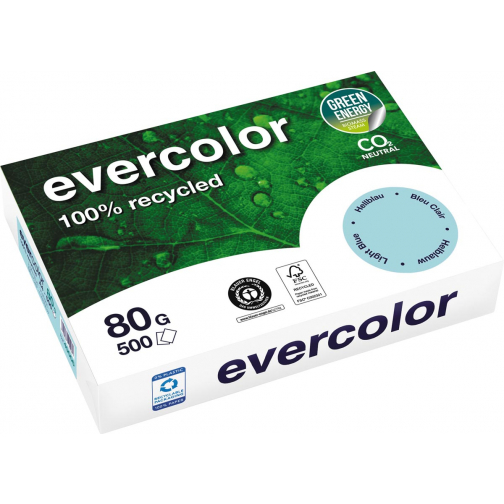 Clairefontaine Evercolor, gekleurd gerecycleerd papier, A4, 80 g, 500 vel, helblauw
