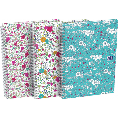 Oxford Floral hardcover spiraalschrift, ft A5, 60 vel, geruit 5 mm, 4 geassorteerde designs