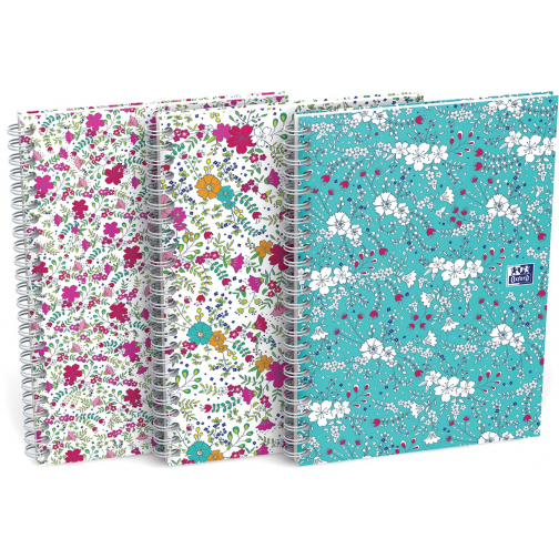 Oxford Floral hardcover spiraalschrift, ft B5, 60 vel, gelijnd, 3 geassorteerde designs