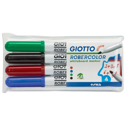 Giotto Robercolor whiteboardmarker, medium, ronde punt, etui met 4 stuks in geassorteerde kleuren