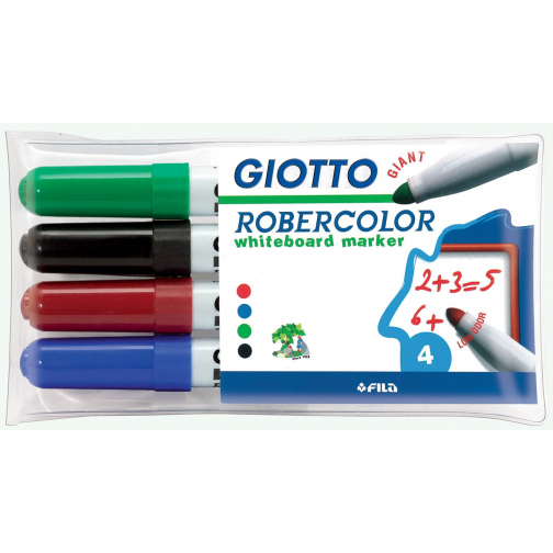 Giotto Robercolor whiteboardmarker maxi, ronde punt, etui met 4 stuks in geassorteerde kleuren