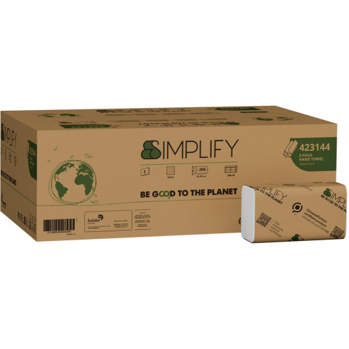 Papernet papieren handdoeken Simplify, Z-vouw, 2-laags, 200 vellen, pak van 20 stuks
