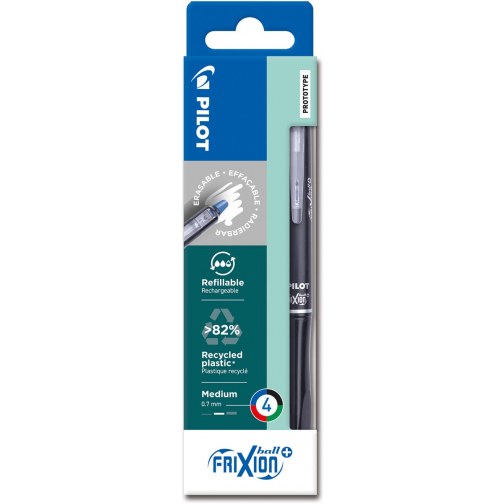 Pilot FriXion Ball Plus roller, medium, geassorteerde kleuren, etui van 4 stuks