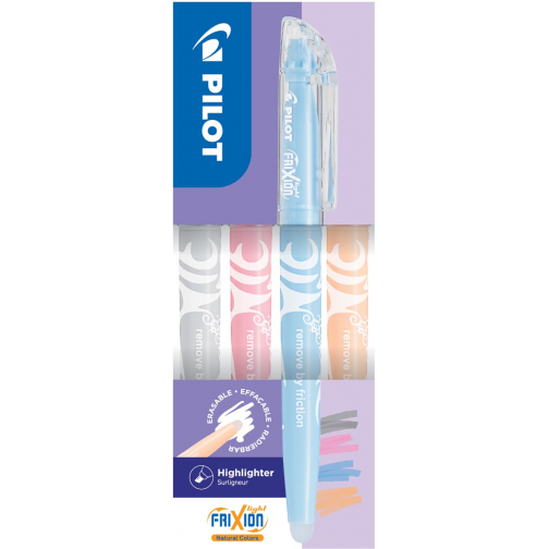 Pilot FriXion Light markeerstift Natural, doos van 4 stuks: grijs, koraal, hemelsblauw, lichtoranje