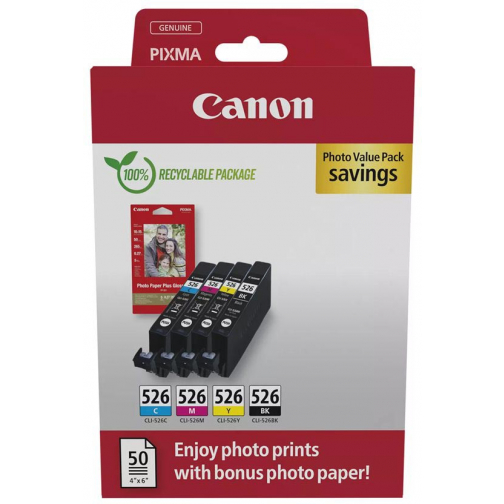 Canon inktcartridge CLI-526, 3 x 9 ml, OEM 4540B019, 3 kleuren