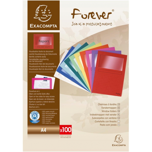 Exacompta L-map Forever, voor ft A4, pak van 100 stuks, geassorteerde kleuren