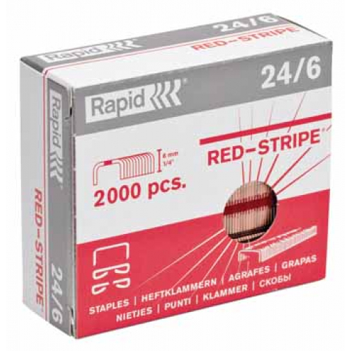 Rapid Nietjes 24/6, Red Stripe, verkoperd, doos van 2000 nietjes