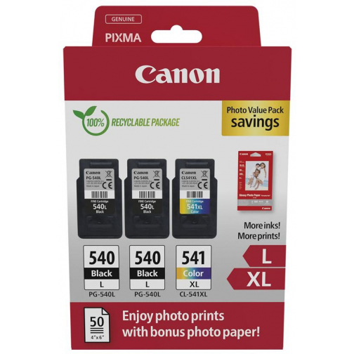 Canon photo value pack 2 x PG-540L + 1 x CL-541XL, 300 - 400 pagina's, OEM 5224B015, 4 kleuren