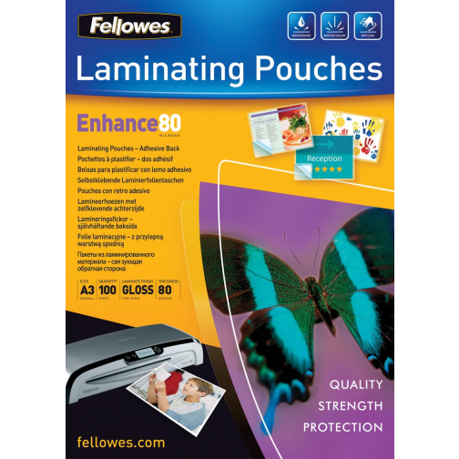 Fellowes lamineerhoes Enhance80 zelfklevend ft A3, 160 micron (2 x 80 micron), pak van 100 stuks