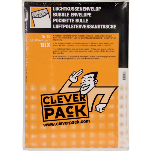 Cleverpack luchtkussenenveloppen, ft 300 x 445 mm, met stripsluiting, wit, pak van 10 stuks