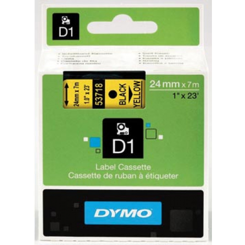 Dymo D1 permanente polyestertape 24 mm, zwart op geel