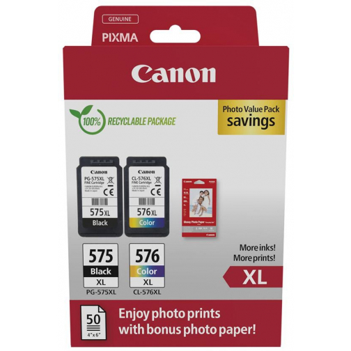 Canon photo value pack 1 x PG-575XL + 1 x CL-576XL, 300 - 400 pagina's, OEM 5437C006, 4 kleuren
