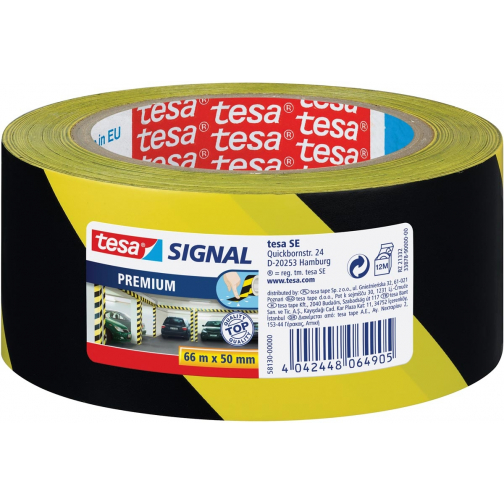 Tesa premium waarschuwingstape, ft 50 mm x 66 m, zwart/geel