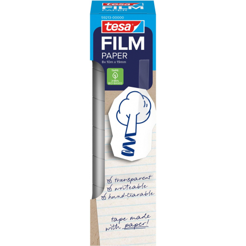 Tesafilm papier tape, ft 19 mm x 10 m, transparant, doos van 8 stuks