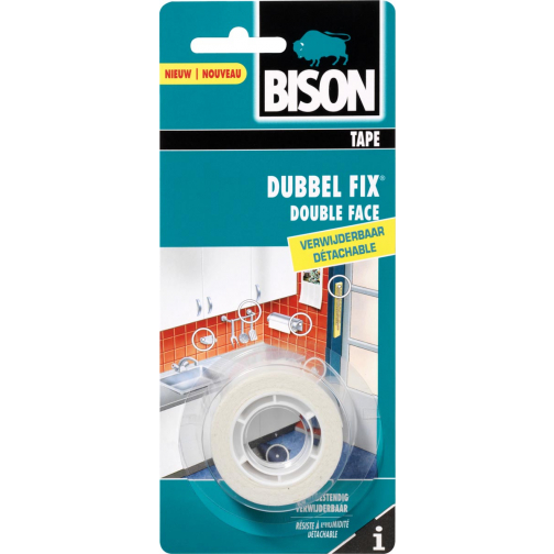 Bison dubbelzijdige plakband voor binnen, verwijderbaar, ft 19 mm x 1,5 m