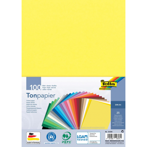 Folia gekleurd tekenpapier, ft A4, pak van 100 vel in 25 geassorteerde kleuren