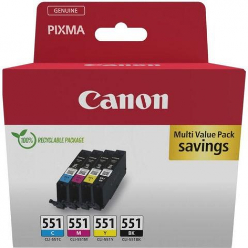 Canon inktcartridge CLI-551, 300-500 pagina's, OEM 6509B016, 4 kleuren