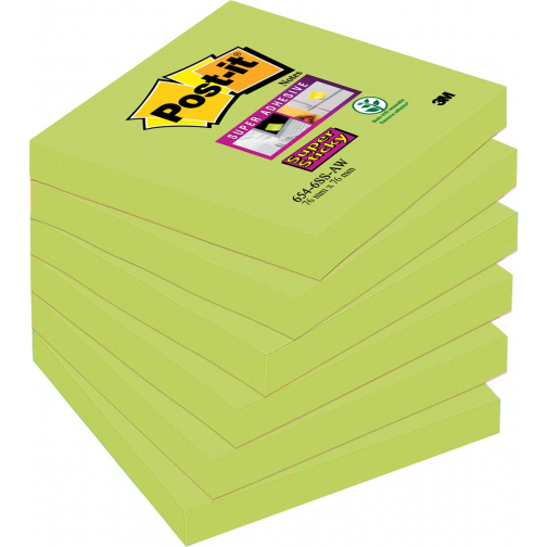 Post-it Super Sticky notes, 90 vel, ft 76 x 76 mm, pak van 6 blokken, groen (clover green)