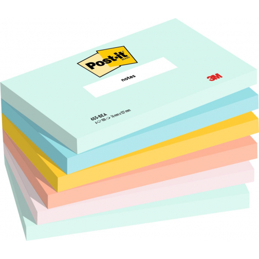 Post-it Notes, 100 vel, ft 76 x 127 mm, pak van 6 blokken, Beachside colour collection