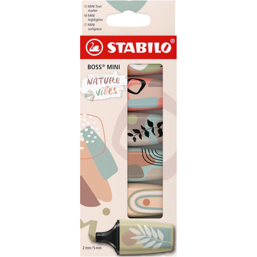 STABILO BOSS MINI naturevibes markeerstift, geassorteerde kleuren, blister van 6 stuks