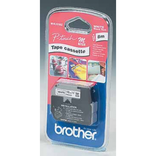 Brother M tape voor P-Touch 12 mm, gelamineerd, zwart op wit
