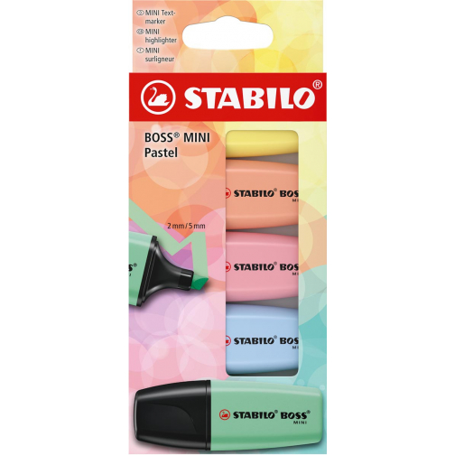 STABILO BOSS MINI pastel markeerstift, geassorteerde kleuren, blister van 5 stuks